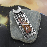 Pinkish Elbaite Tourmaline Crystal Metal Clay Silver Tablet Crescent Moon and Inscribed Runes Pendant Handmade | Woot & Hammy